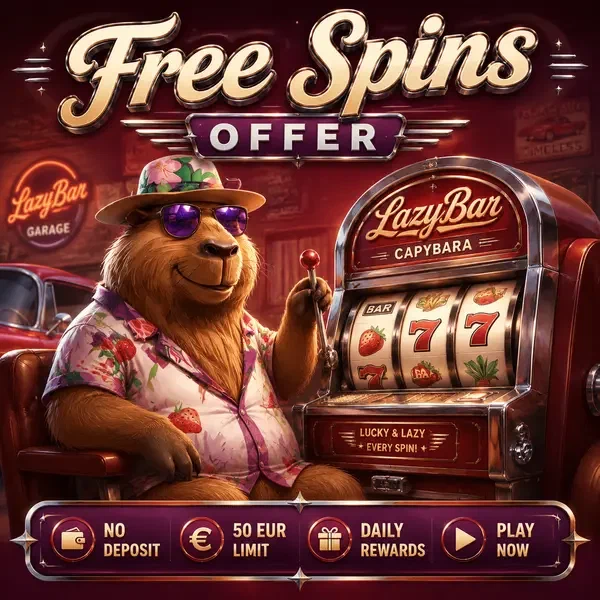 LazyBar Capybara genießt Bonus ohne Einzahlung Freispiele an Vintage-Spielautomat
