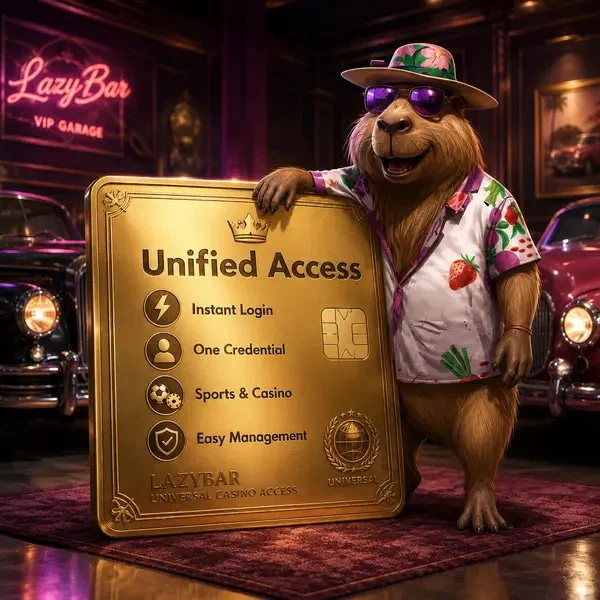LazyBars Capybara-Maskottchen präsentiert selbstbewusst einheitliche Login-Karte für nahtlosen Casino-Zugang
