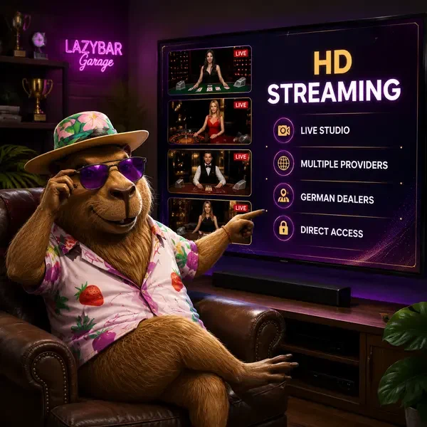 LazyBar Capybara hostet Live Casino mit HD-Streaming von mehreren Studio-Anbietern